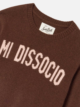 Maglia girocollo Princess marrone con intarsio Mi Dissocio