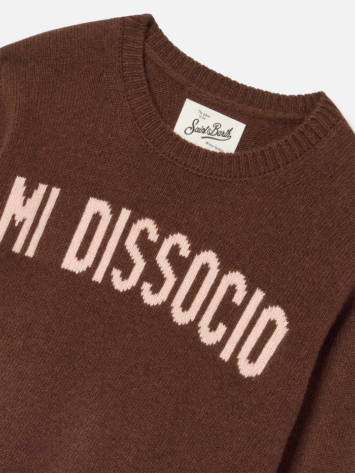 Brown Princess crewneck knit with Mi Dissocio intarsia