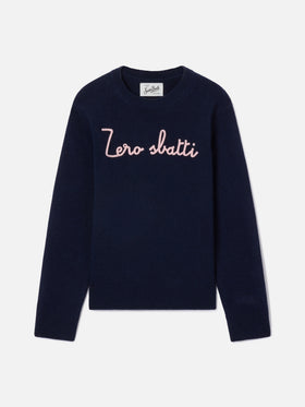 Maglione Princess girocollo blu navy con ricamo Zero Sbatti