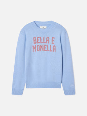 Light blue Princess crewneck knit with Bella E Monella lurex intarsia