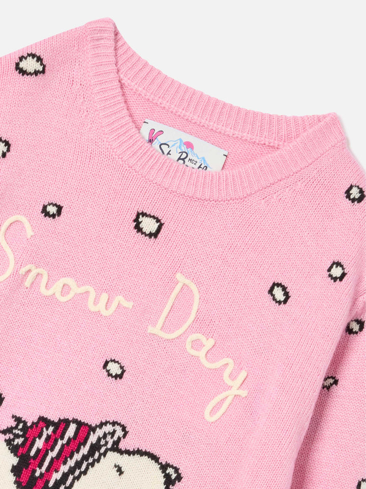 Pink Princess Rundhals-Strickpullover mit Snoopy-Intarsie und Stickerei | Special edition 