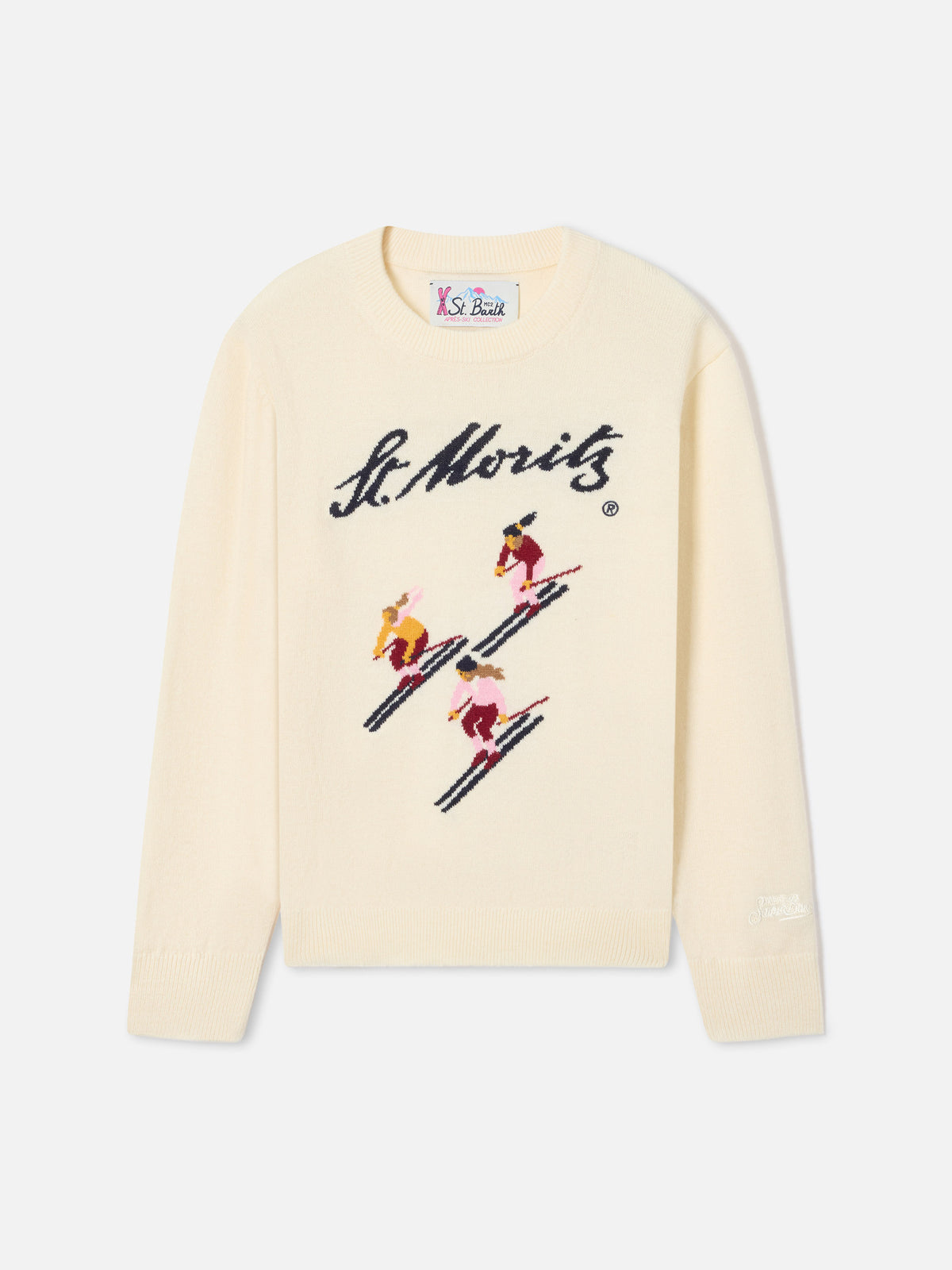 Cremefarbener Princess Rundhals-Strickpullover mit St. Moritz Intarsienmotiv | Special edition 