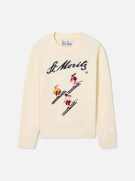 Cremefarbener Princess Rundhals-Strickpullover mit St. Moritz Intarsienmotiv | Special edition 