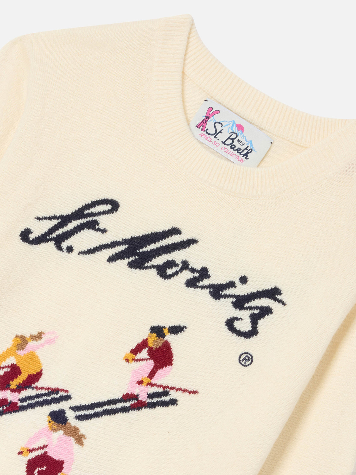 Cremefarbener Princess Rundhals-Strickpullover mit St. Moritz Intarsienmotiv | Special edition 