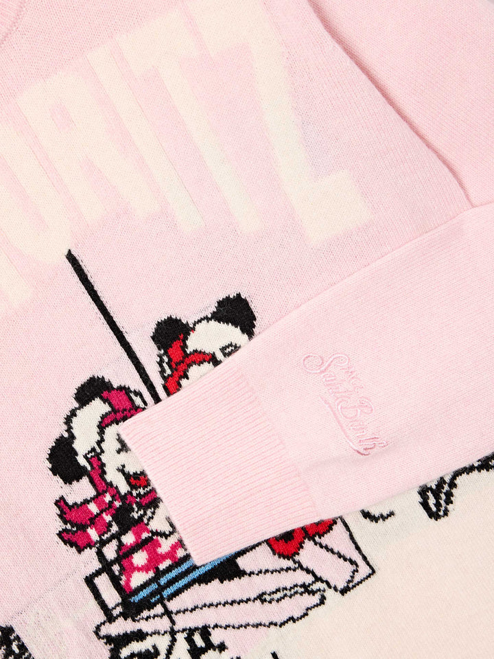 Jersey de punto con cuello redondo Pink Princess con intarsia de St. Moritz Minnie and Mickey Mouse | Special edition 