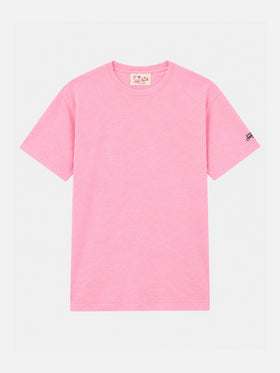 Camiseta President de algodón flameado en color liso rosa chicle 