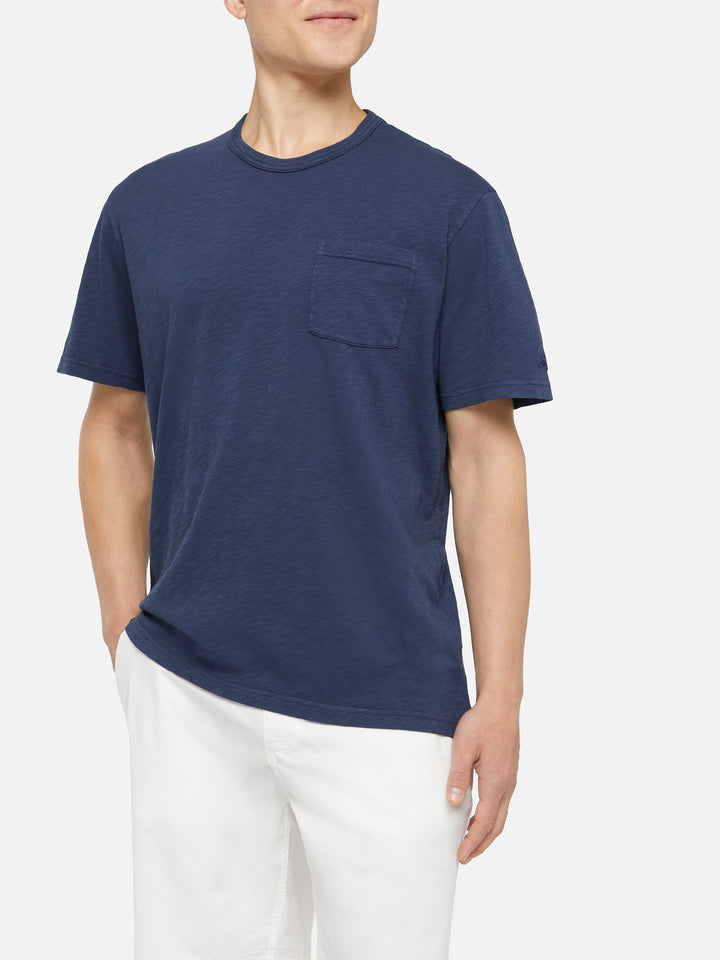 Navy blue flamed cotton t-shirt President with embroidery