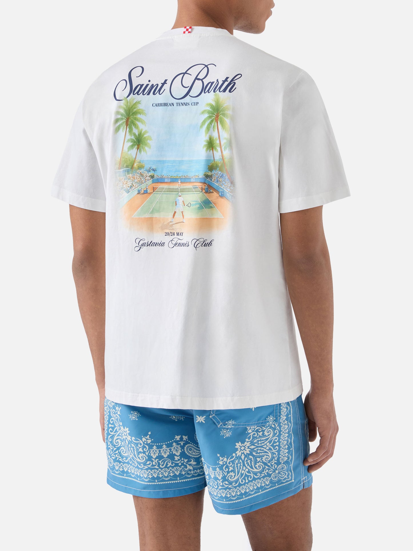 White Portland t-shirt with Caribbean Tennis Cup print