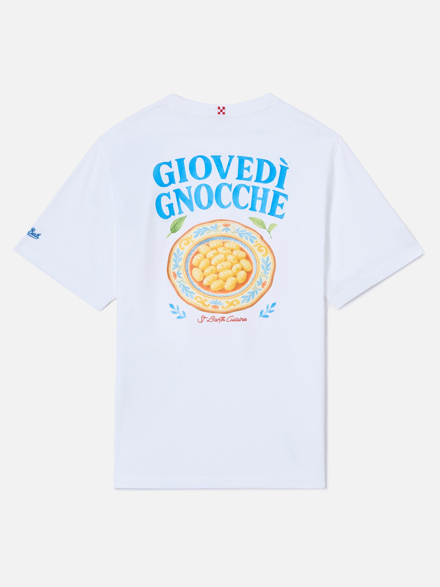 White Portland t-shirt with Giovedì Gnocche illustration