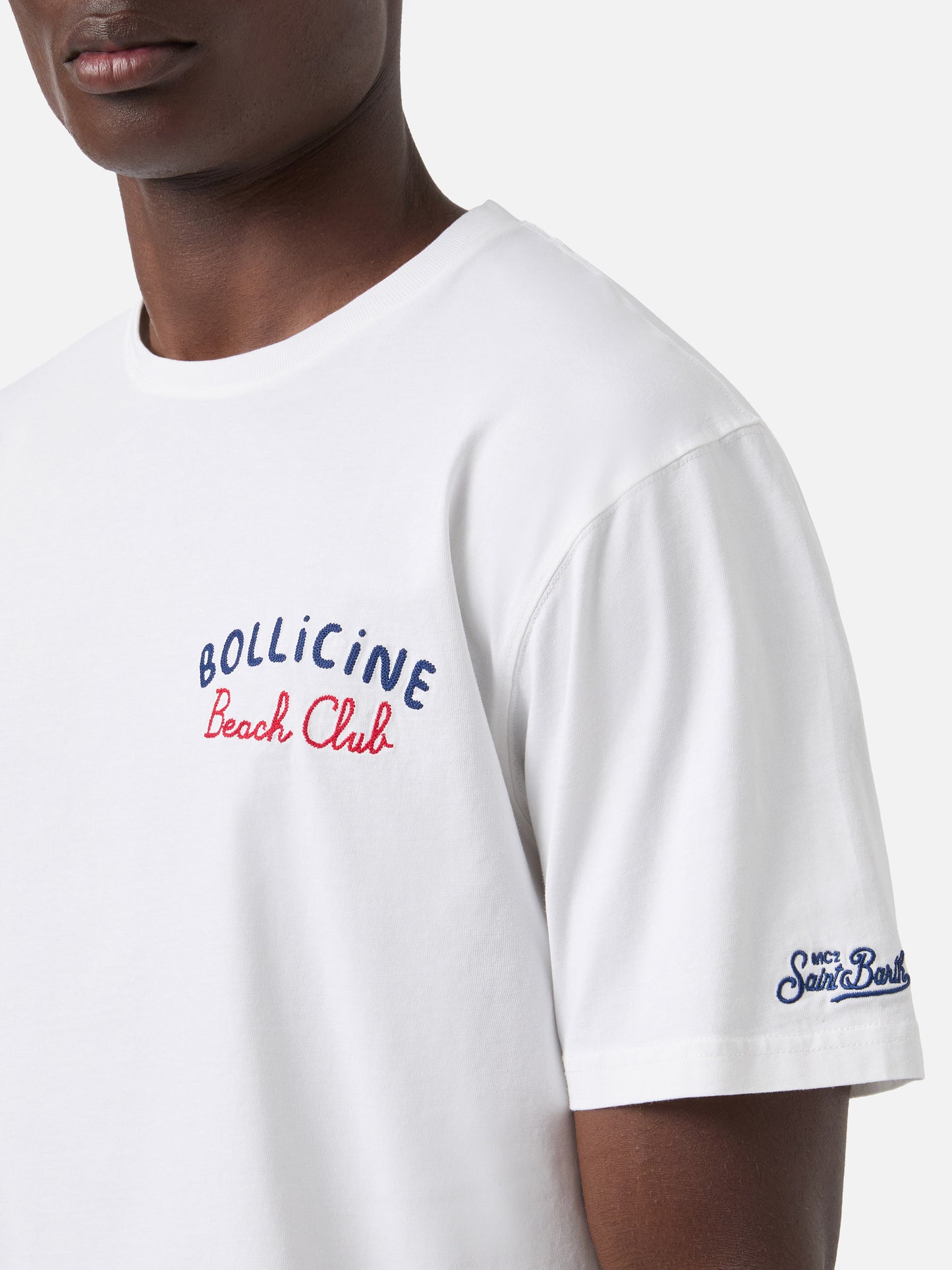 T-shirt Portland blanc avec broderie Bollicine Beach Club 