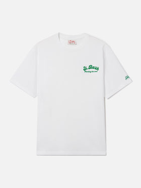White Portland t-shirt with Surf Lessons Free print