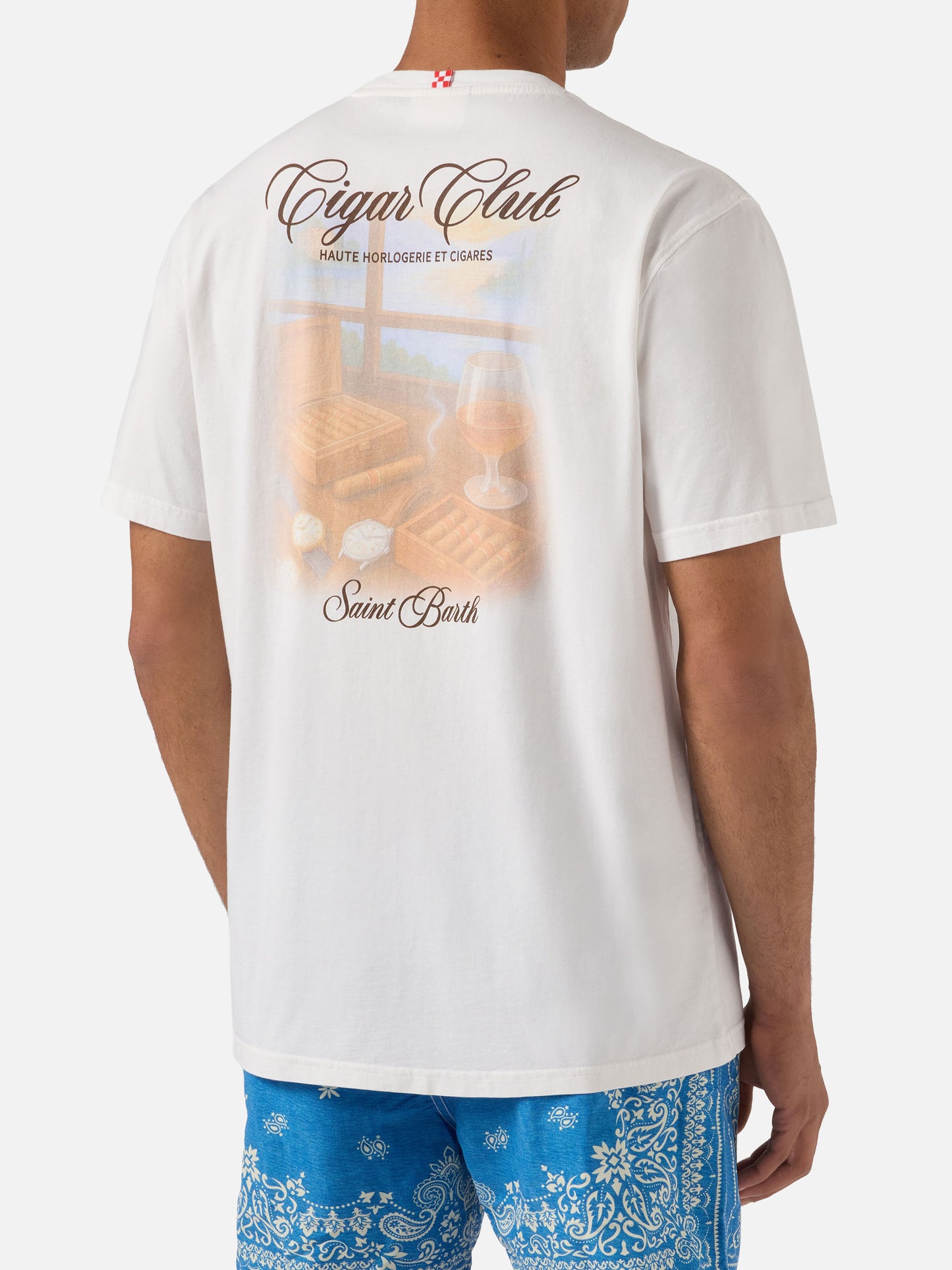 White Portland t-shirt with Cigar Club print
