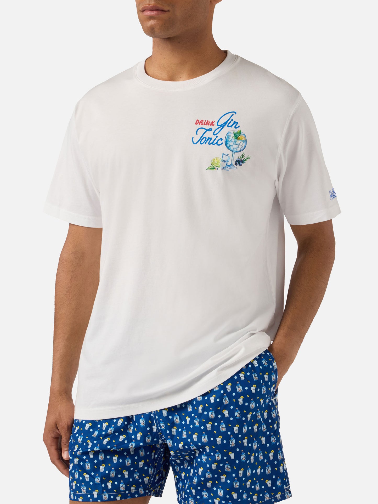 White Portland t-shirt with Gin Tonic Drink illustration