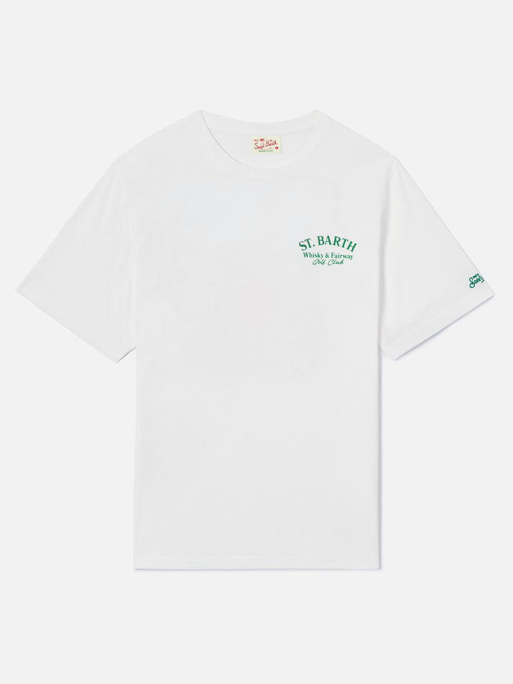 White Portland t-shirt with Whisky & Fairway Golf Club illustration