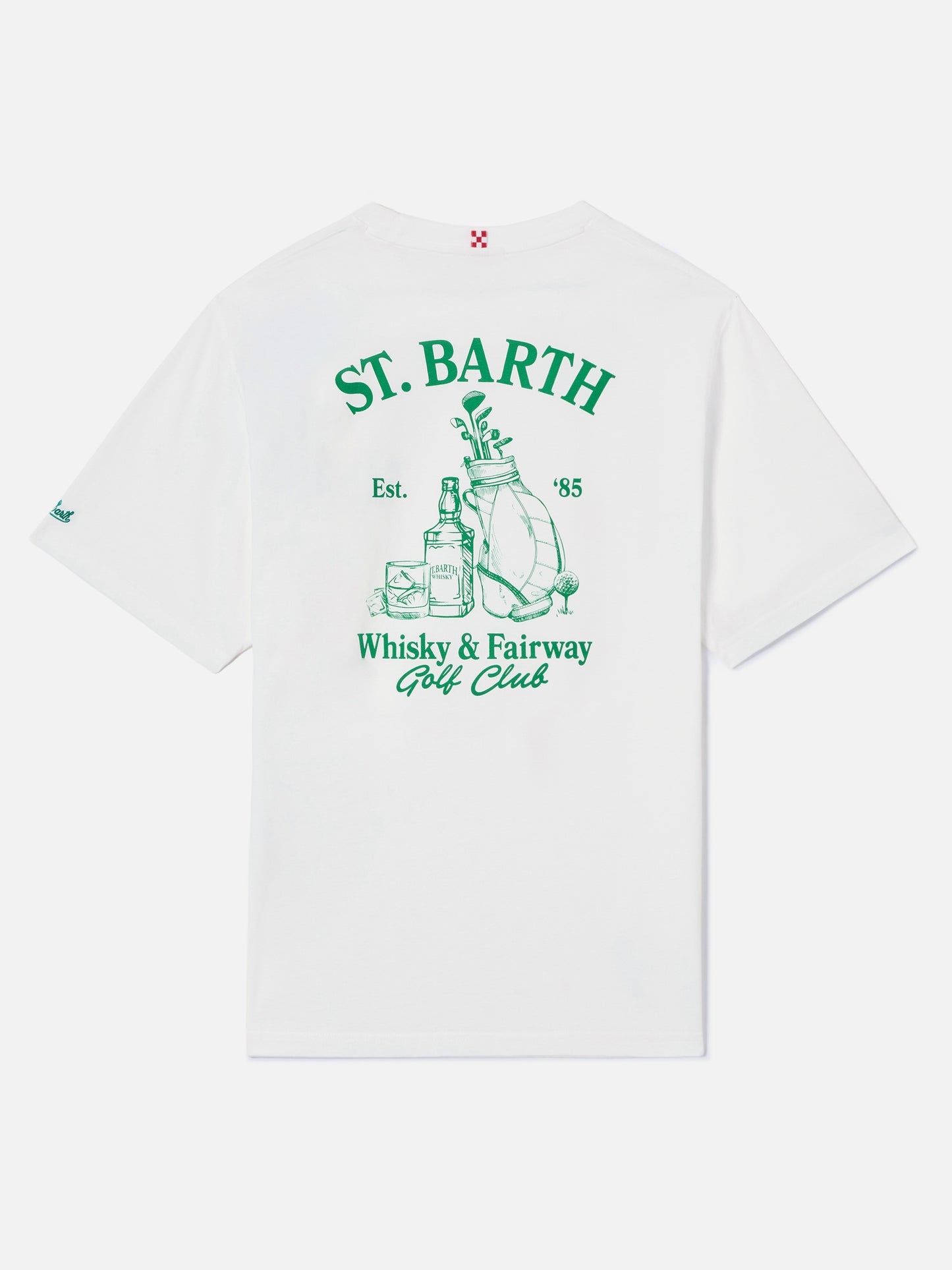 Camiseta Portland blanca con ilustración Whisky & Fairway Golf Club 