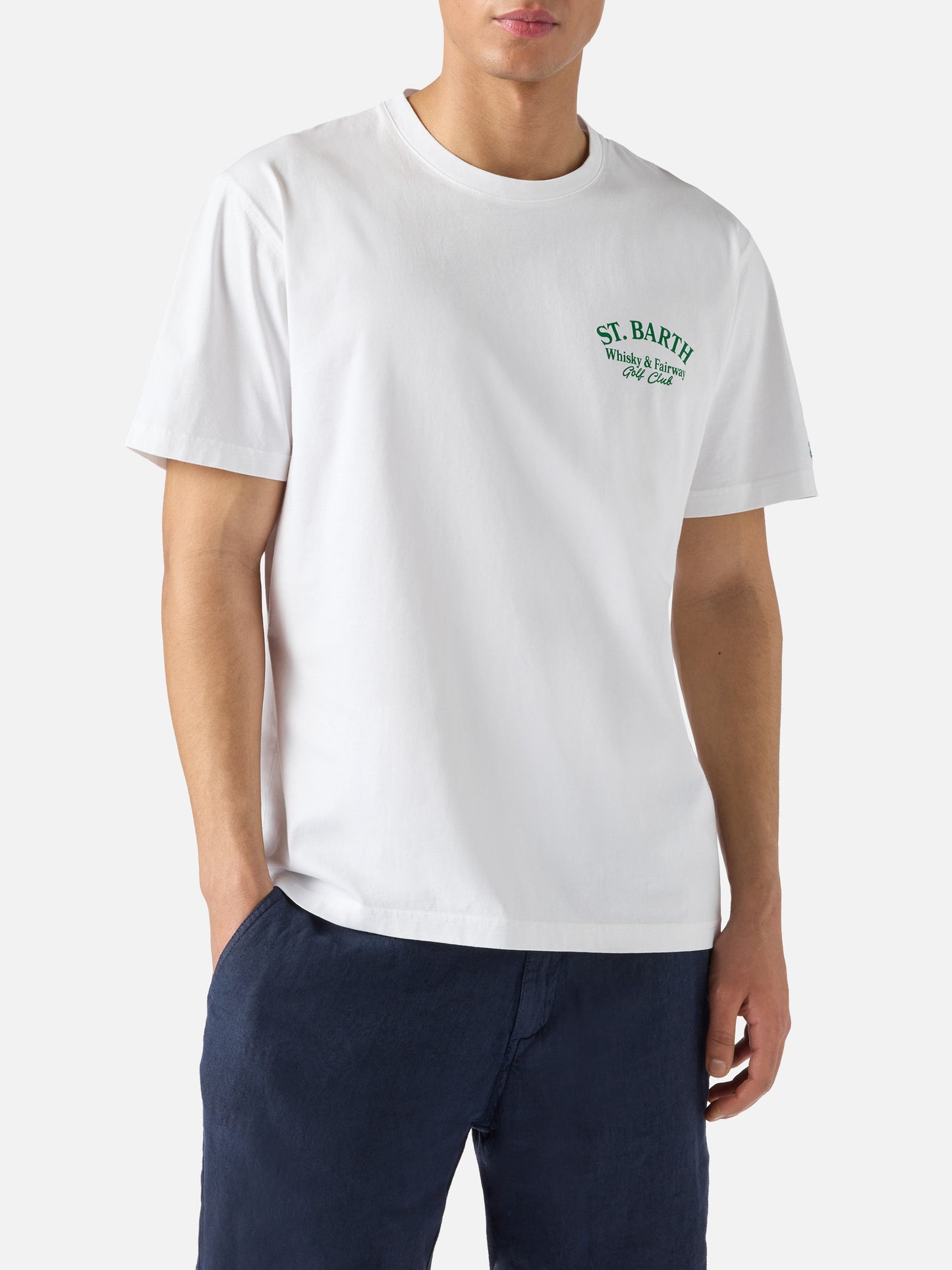 Camiseta Portland blanca con ilustración Whisky & Fairway Golf Club 