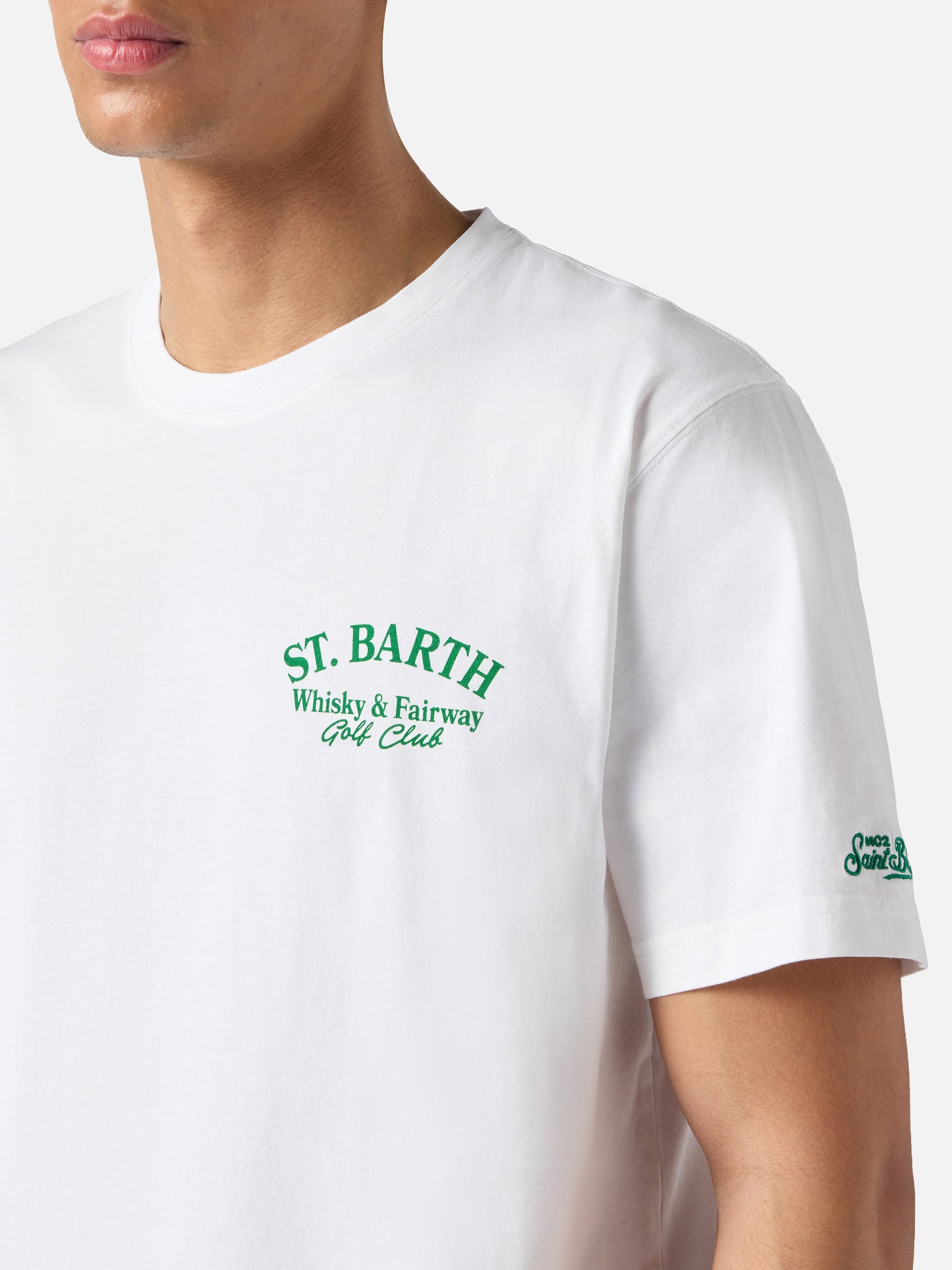 Camiseta Portland blanca con ilustración Whisky & Fairway Golf Club 