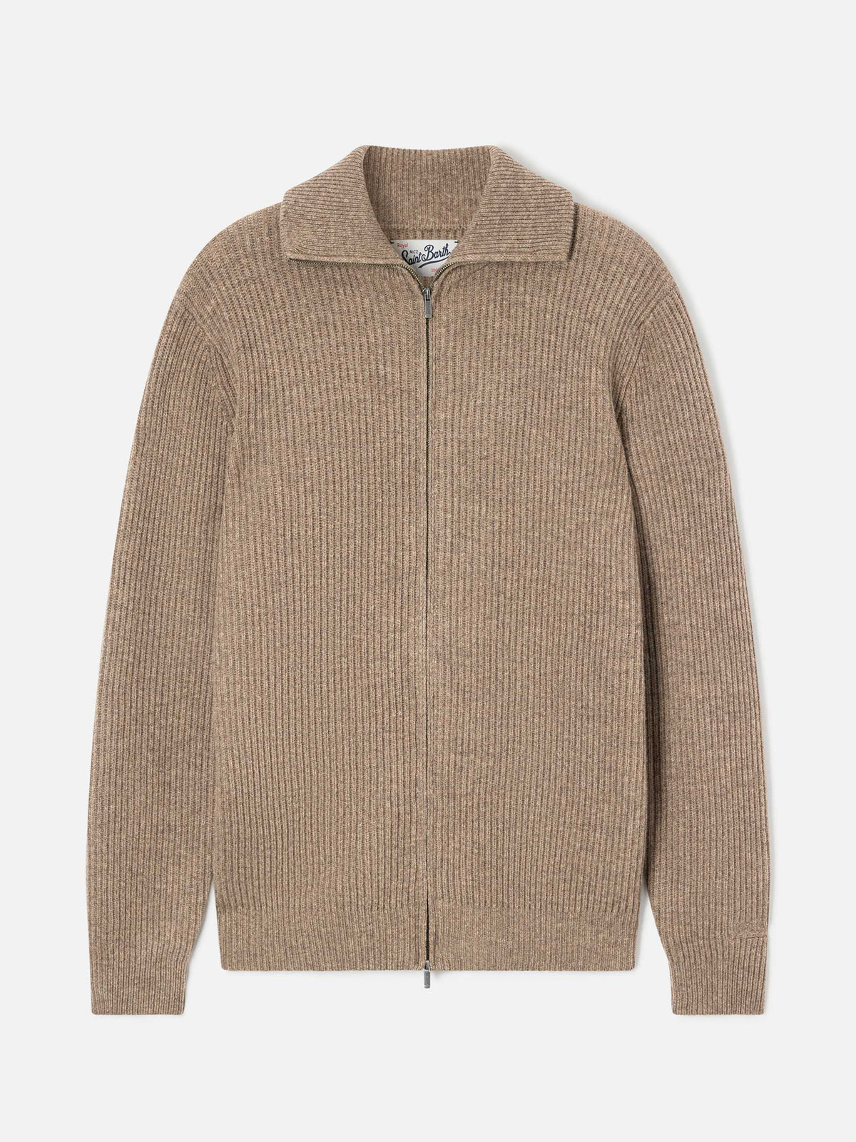 Cardigan beige in lana Preston con zip intera