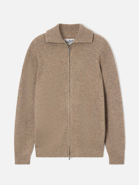 Cardigan beige in lana Preston con zip intera