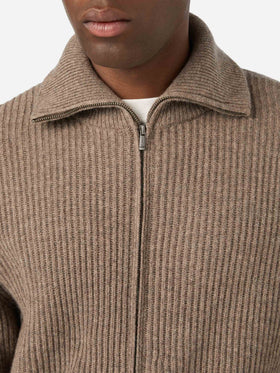 Cardigan beige in lana Preston con zip intera