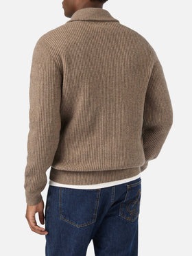 Cardigan beige in lana Preston con zip intera