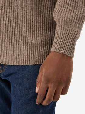Cardigan beige in lana Preston con zip intera