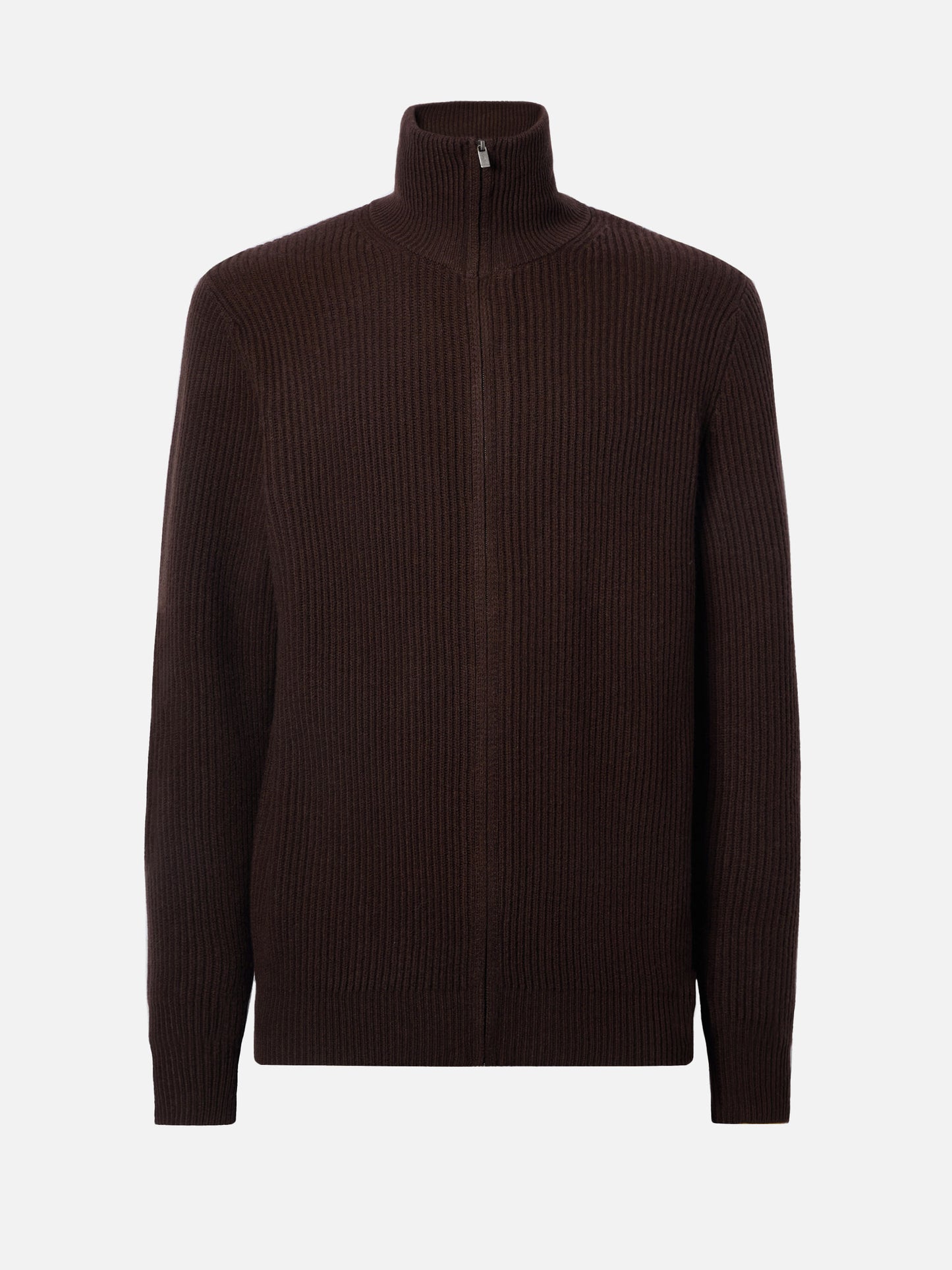 Preston pure-wool full-zip cardigan in dark brown