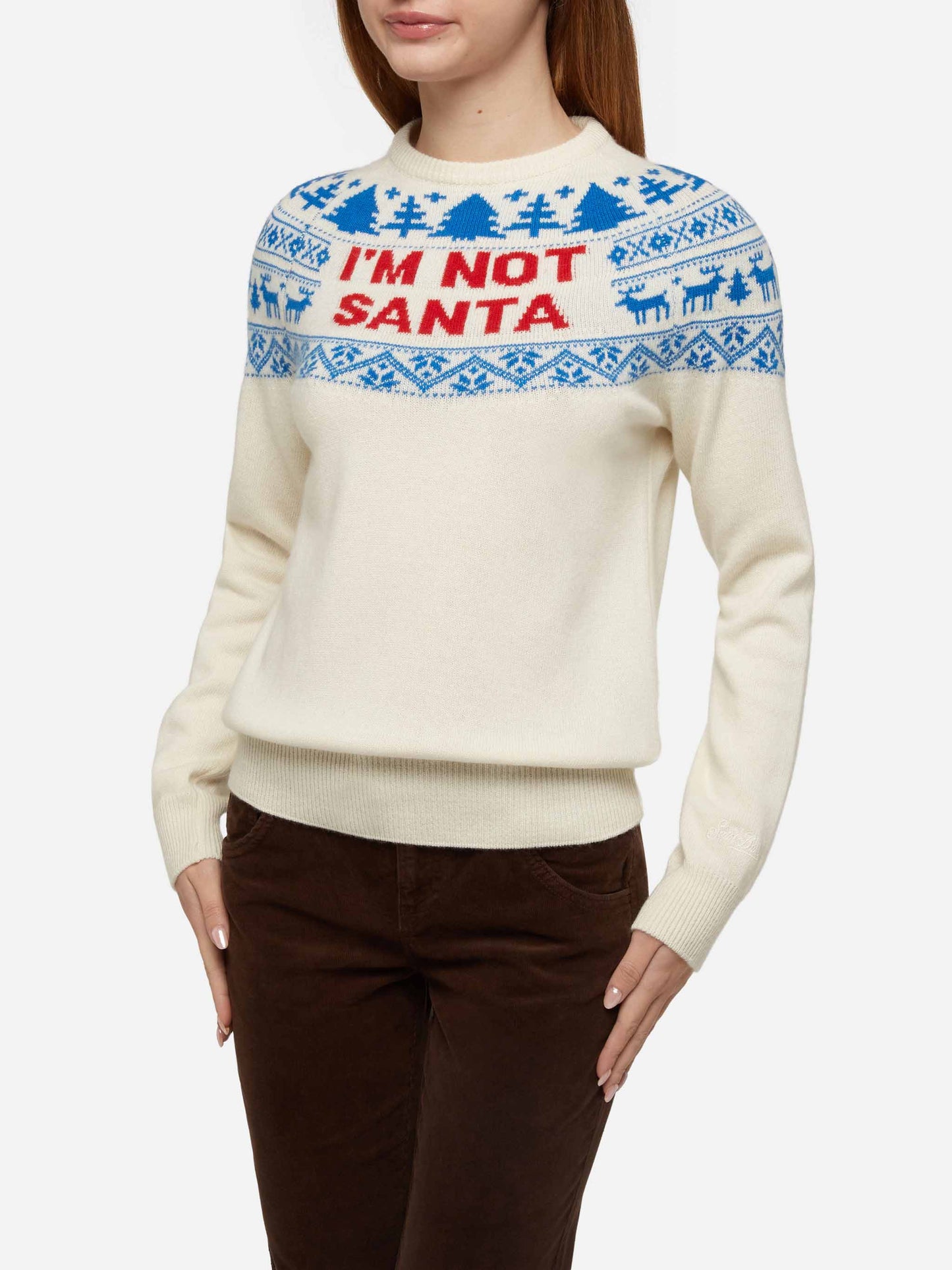 White sweater New Queen with I'm not Santa jacquard - MC2 Saint Barth