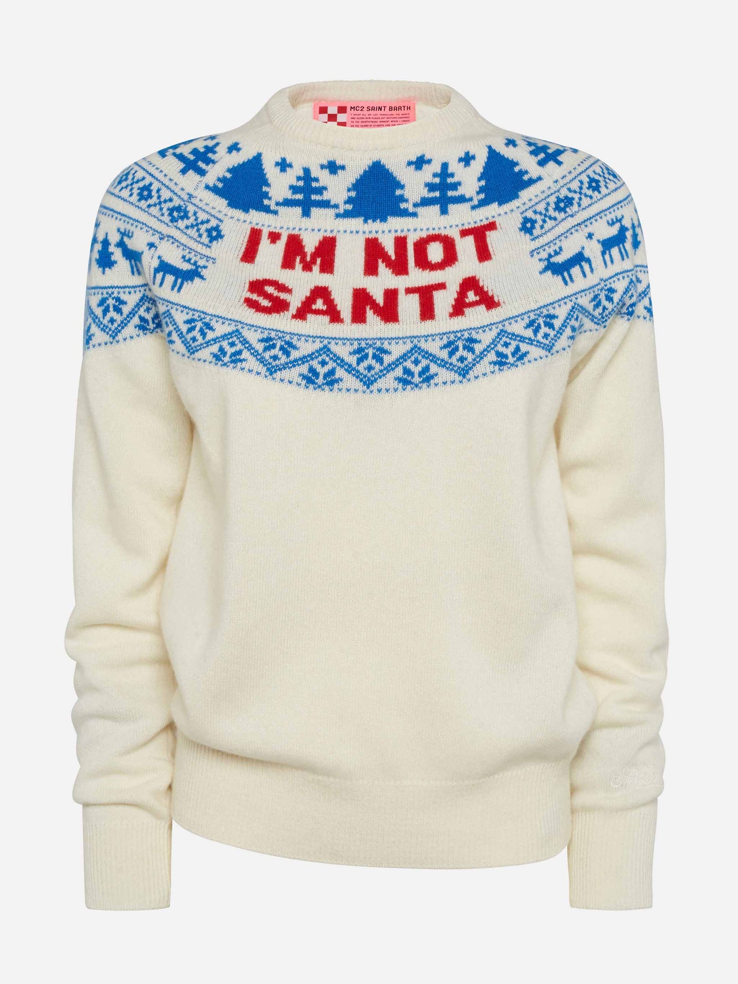 White sweater New Queen with I'm not Santa jacquard - MC2 Saint Barth