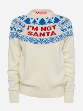 White sweater New Queen with I'm not Santa jacquard - MC2 Saint Barth