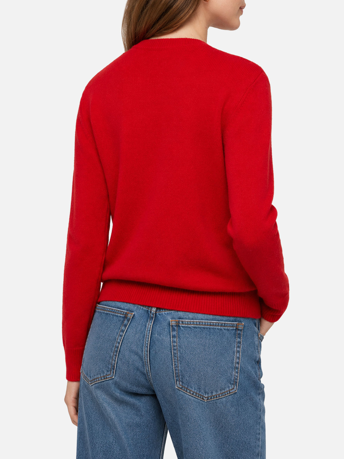 Roter gebürsteter New Queen Pullover mit weihnachtlichen Patches 