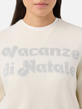 Maglione New Queen in misto cashmere bianco con jacquard Vacanze di Natale | VACANZE DI NATALE SPECIAL EDITION