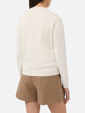 Maglione New Queen in misto cashmere bianco con jacquard Vacanze di Natale | VACANZE DI NATALE SPECIAL EDITION