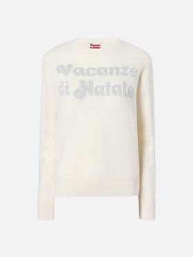 Maglione New Queen in misto cashmere bianco con jacquard Vacanze di Natale | VACANZE DI NATALE SPECIAL EDITION
