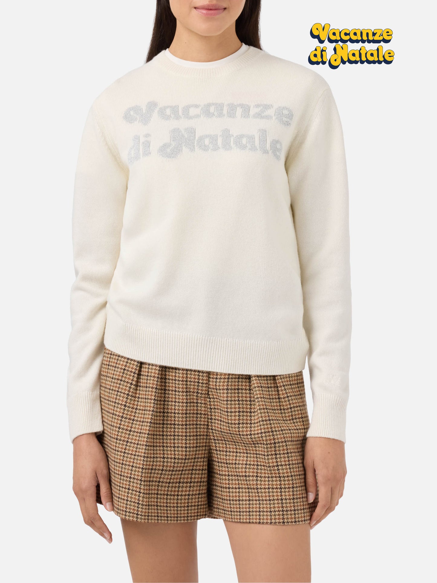 Maglione New Queen in misto cashmere bianco con jacquard Vacanze di Natale | VACANZE DI NATALE SPECIAL EDITION