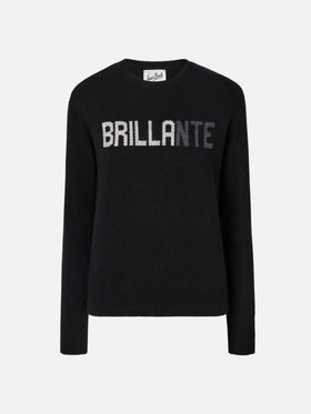 New Queen cashmere-blend sweater in black with Brillante rhinestone appliqué