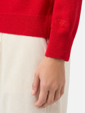 Neuer Queen-Pullover aus Kaschmirmischung in Rot mit Fatemi Santa Jacquardmuster