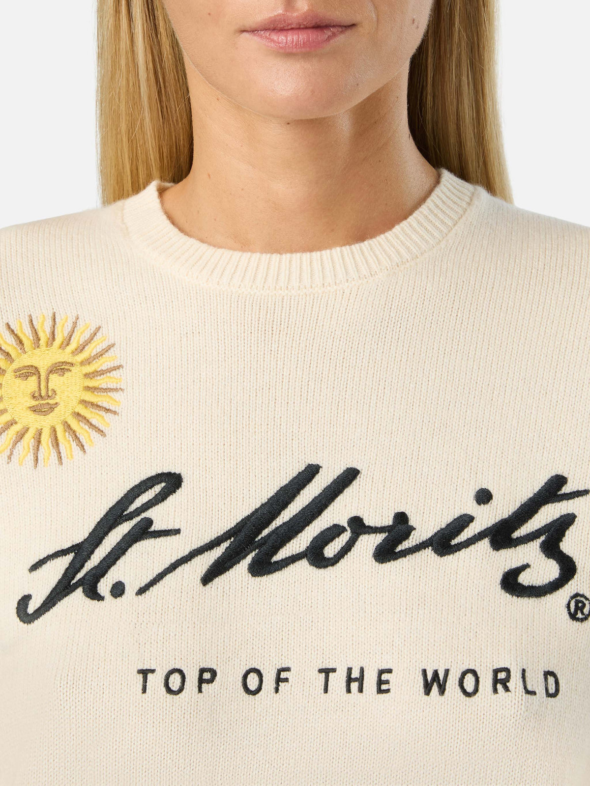 Pull en maille à col rond Off white New Queen avec broderie St. Moritz | Special edition 