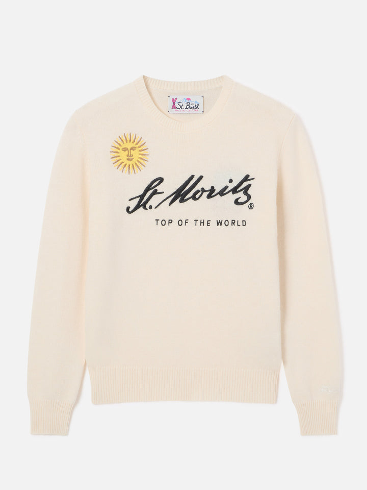Off-white New Queen Rundhals-Strickpullover mit St. Moritz Stickerei | Special edition 