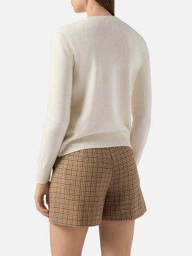 New Queen cashmere-blend sweater in white with St. Moritz embroidery | ST. MORITZ TOP OF THE WORLD SPECIAL EDITION