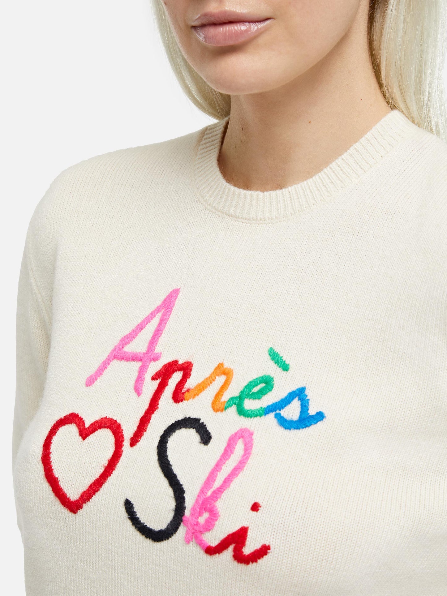 Maglione bianco da donna New Queen con ricamo Apres love Ski