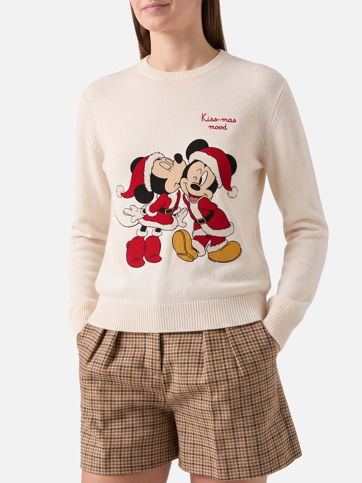 Girocollo New Queen bianco con jacquard Minnie e Mickey | SPECIAL EDITION DISNEY