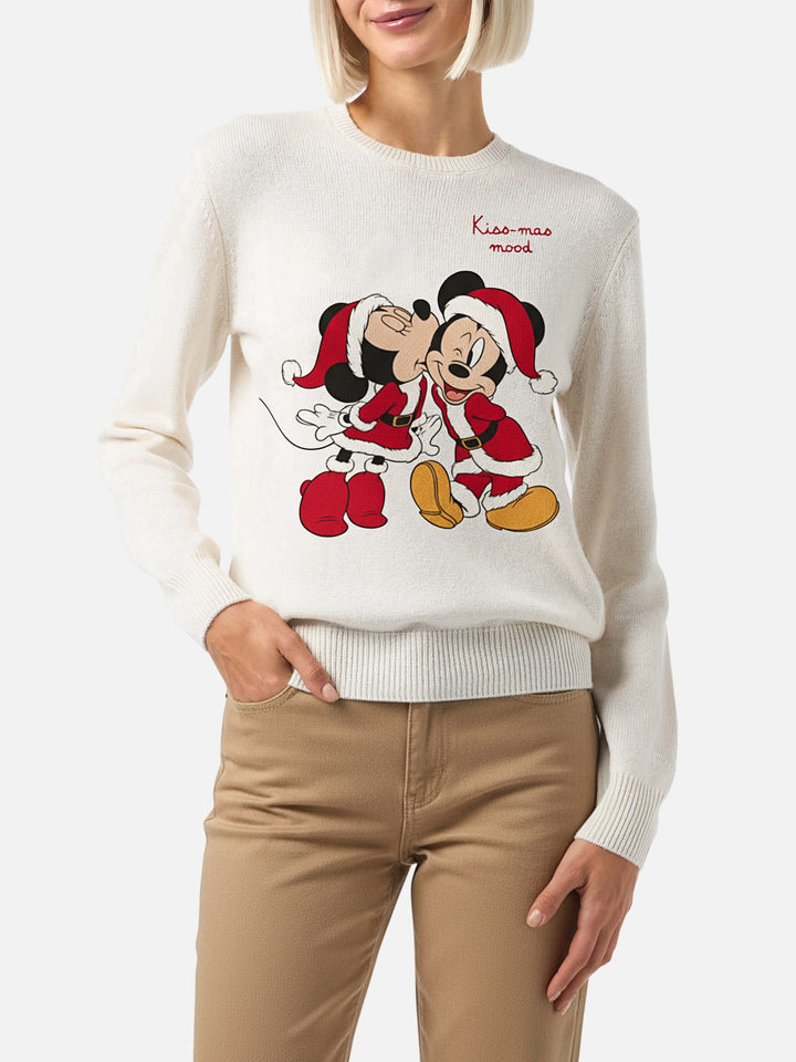 New Queen crewnwck in white with Minnie and Mickey jacquard | DISNEY SPECIAL EDITION