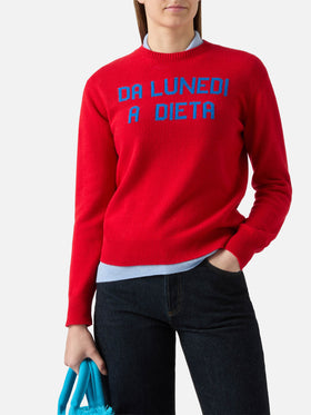 New Queen crewneck with Da lunedì dieta jacquard