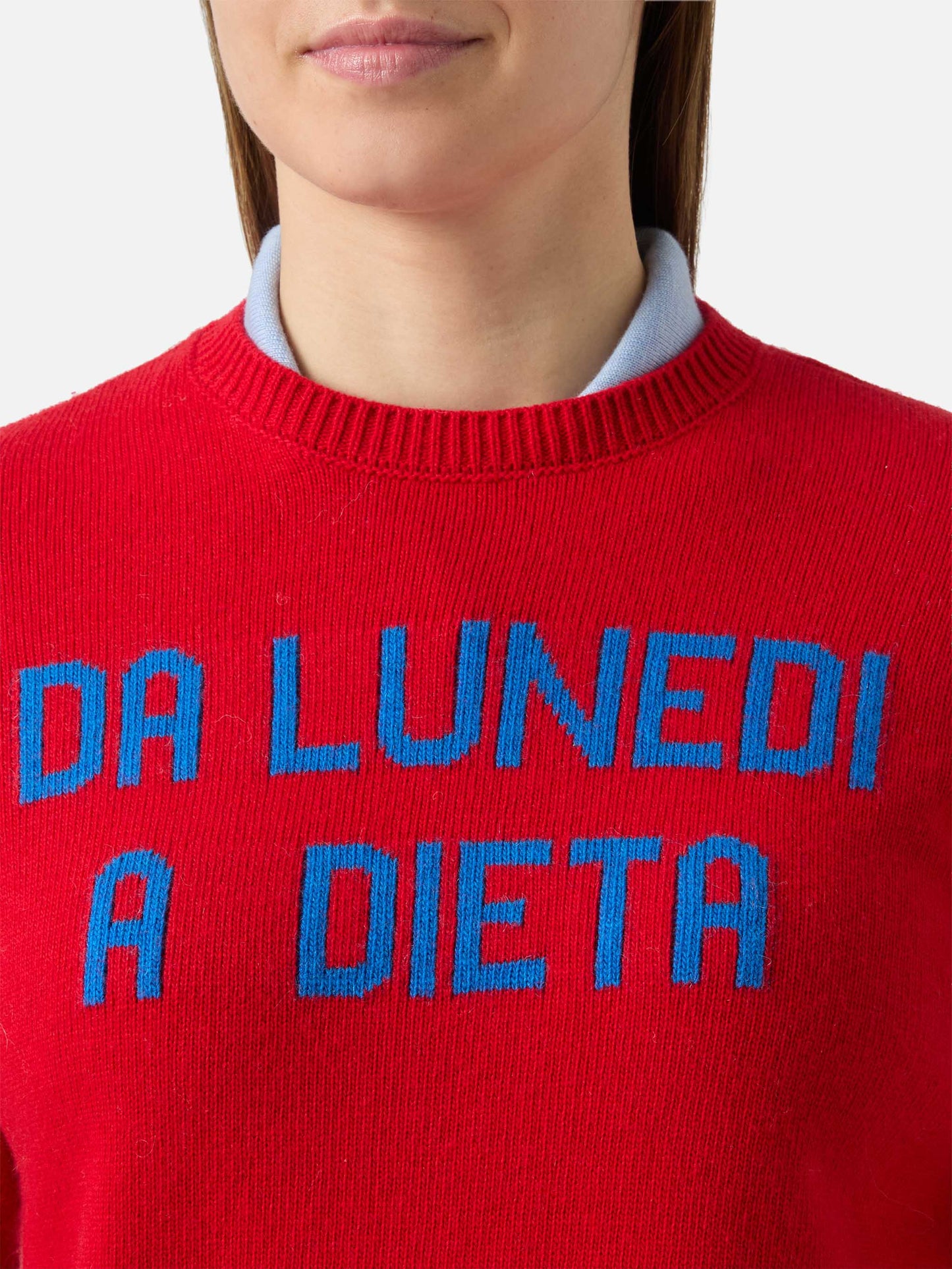 New Queen crewneck with Da lunedì dieta jacquard