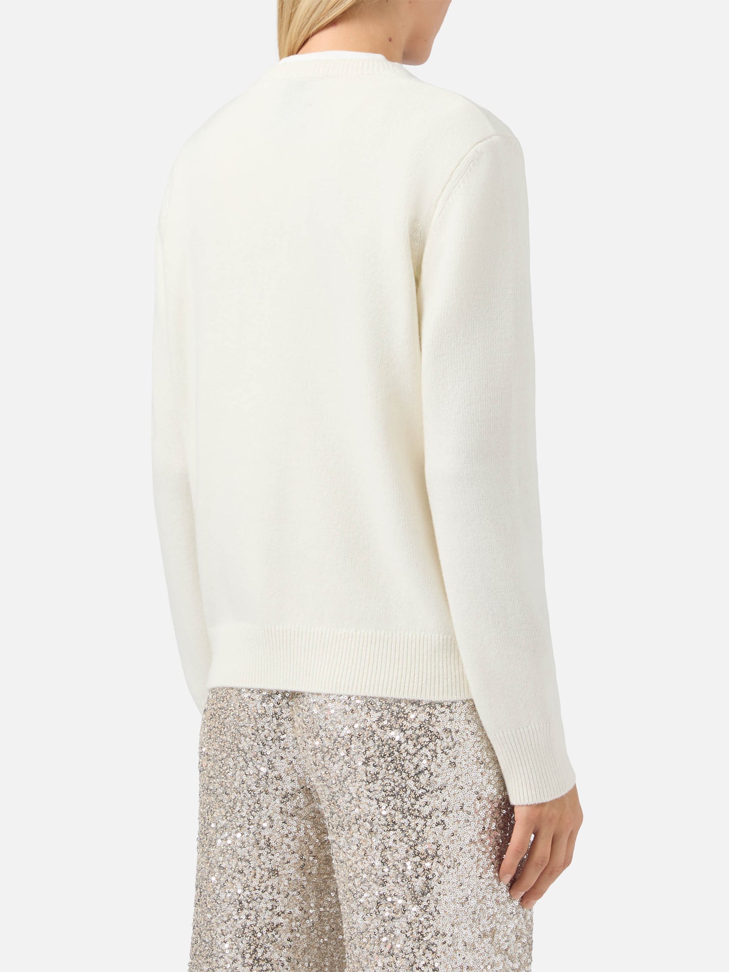 New Queen cashmere-blend sweater in white with Vacanze di Natale jacquard | VACANZE DI NATALE SPECIAL EDITION