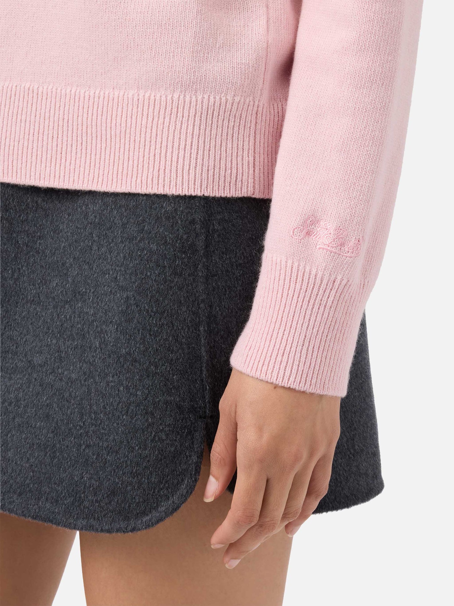 Maglione New Queen in misto cashmere rosa con jacquard lurex Vacanze di Natale | VACANZE DI NATALE SPECIAL EDITION