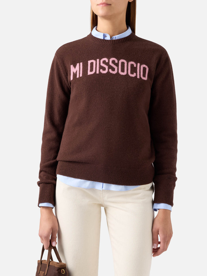 Pull col rond en maille Brown New Queen avec broderie Mi Dissocio 