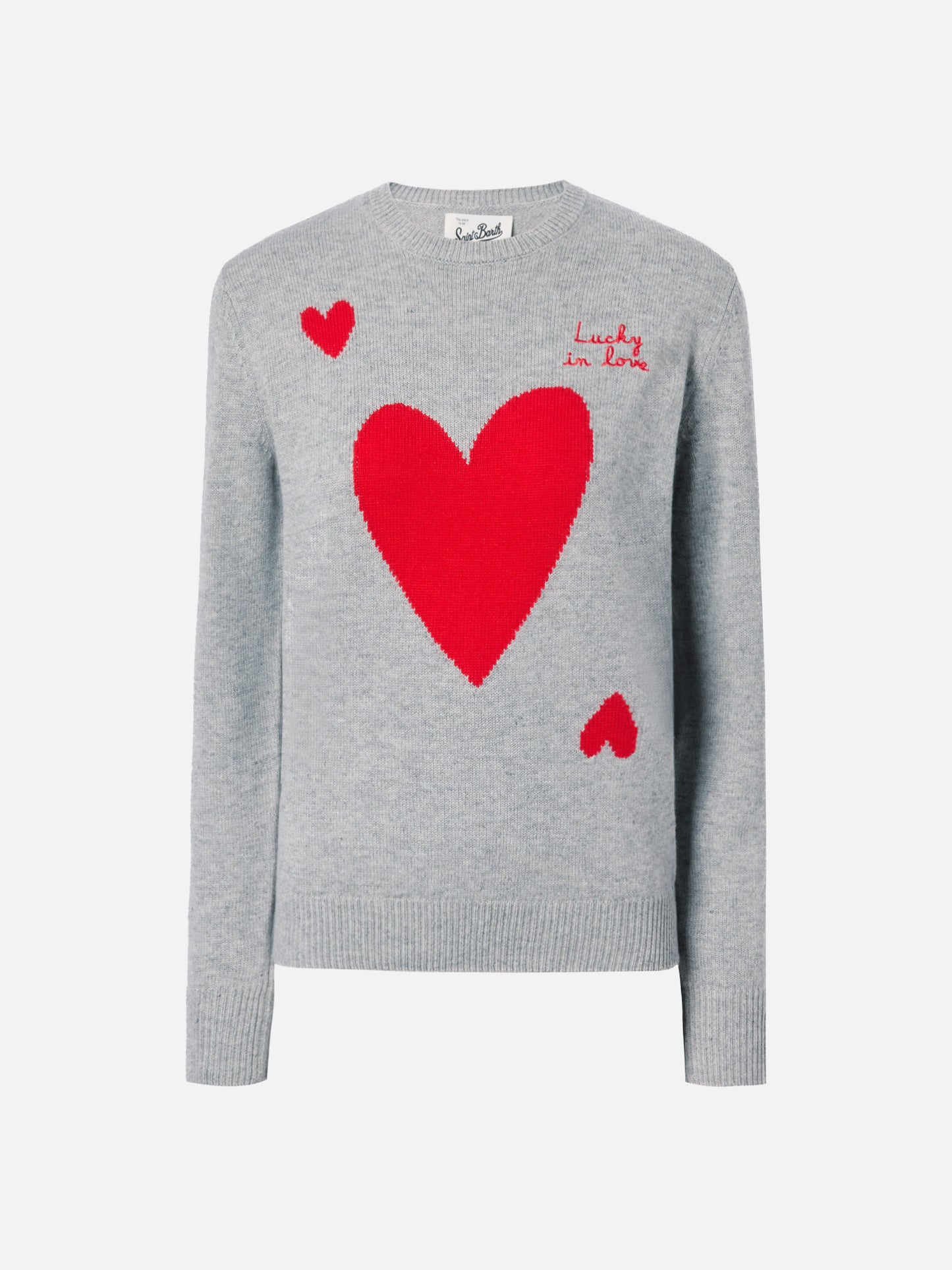 New Queen cashmere-blend sweater in grey with Lucky in love embroidery