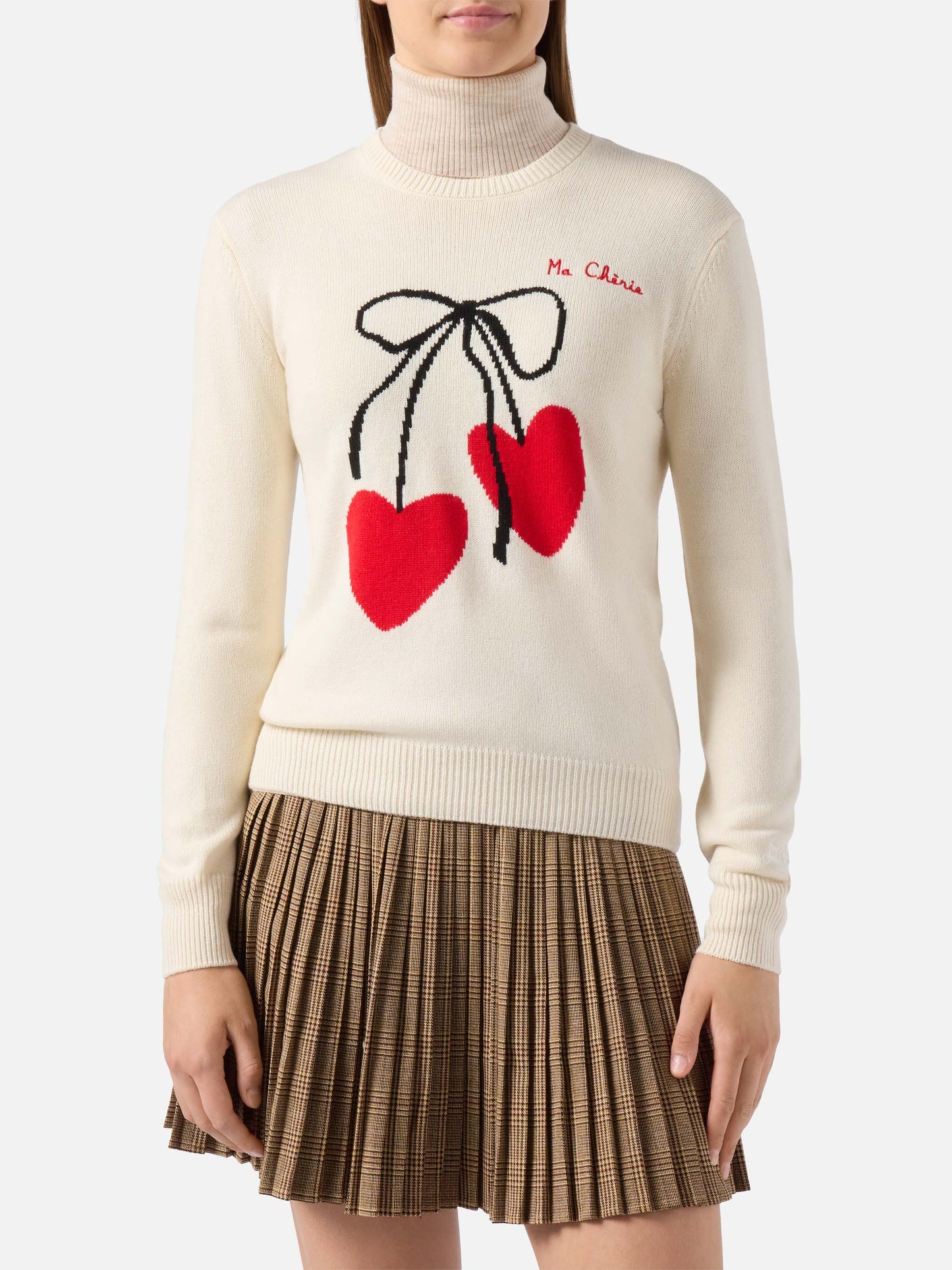 New Queen cashmere-blend sweater in white with Ma cherie embroidery